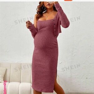 SHEIN Pink Ribbed Maternity dress with sweater
